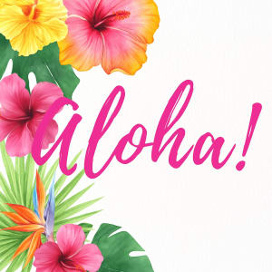 Aloha lettering with tropical flowers