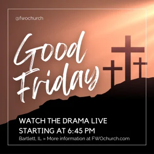 Three crosses on a hill with the words Good Friday